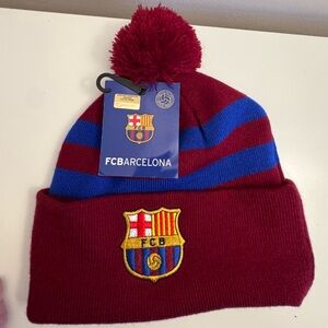 Maroon and Blue Pom-Pom Beanie